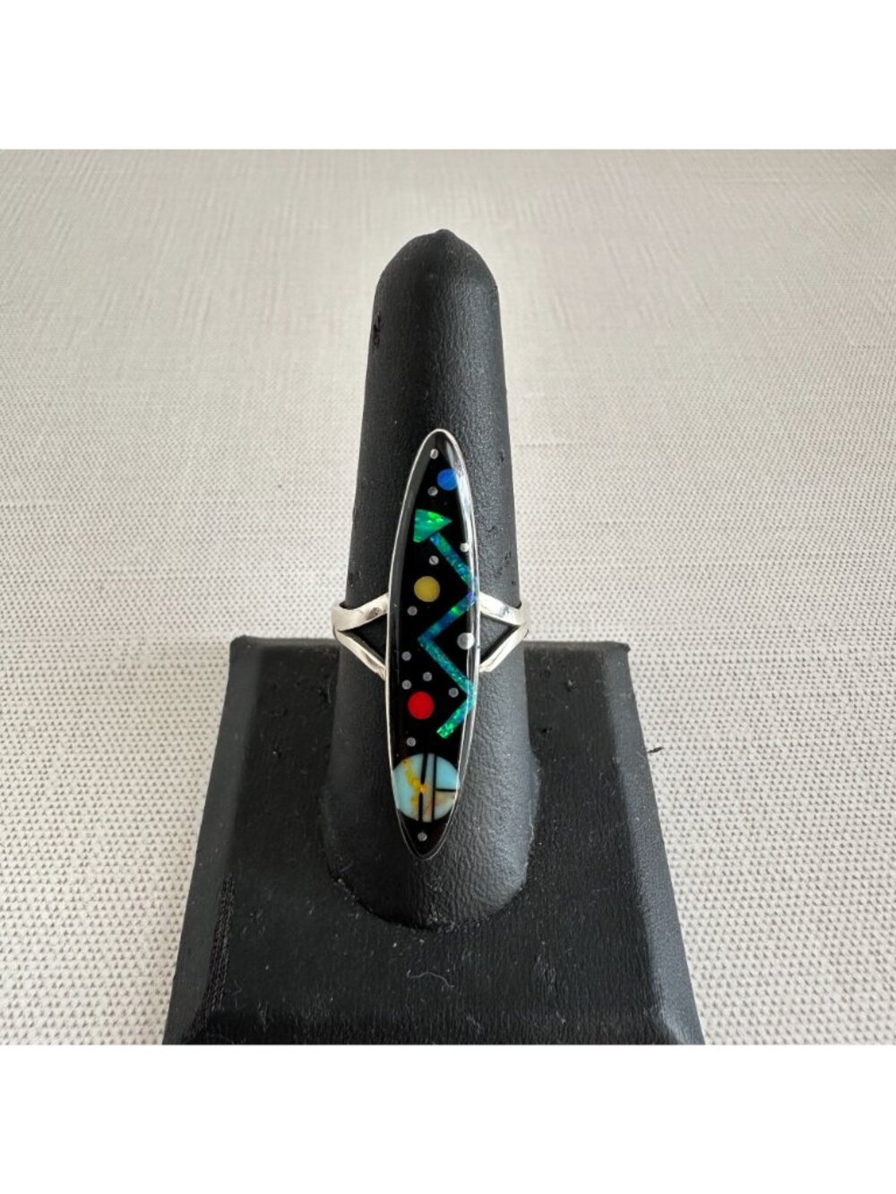 Zuni Sterling Silver Galaxy Mosaic Inlay Ring Size 8.5 - Picture 6 of 6